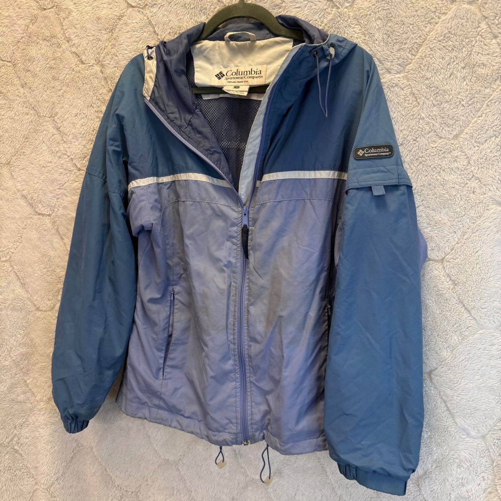 Vintage Columbia Sportswear Blue Hooded Windbreaker Rain Jacket Women's M Zip Up